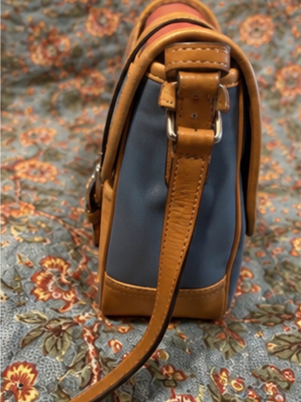 Coach Colorblock Leather Messenger Bag - Coral, Blue & Tan Trim - Picture 3 of 6
